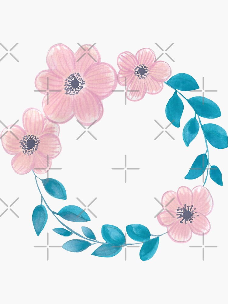 Thumbnail 3 of 3, Sticker, Beautiful wreath.Cute wreath with leaves and pink flowers.Romantic design designed and sold by Victoria Riabov.