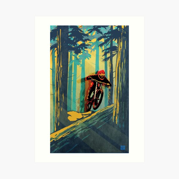 Forest log mountain bike ghost jumper Art Print