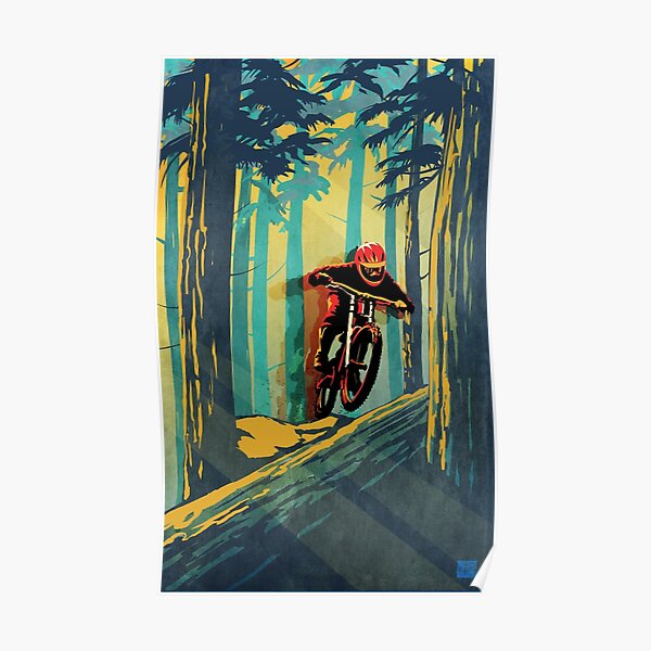 Cavalier de fantôme de vélo de montagne de notation de forêt Poster