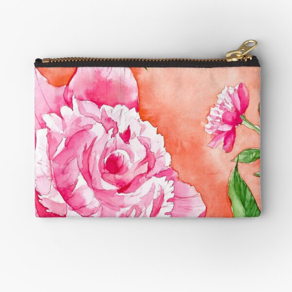 Watercolor Flowers in a circle - peony Zipper Pouch