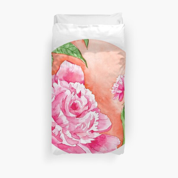 Watercolor Flowers in a circle - peony Duvet Cover