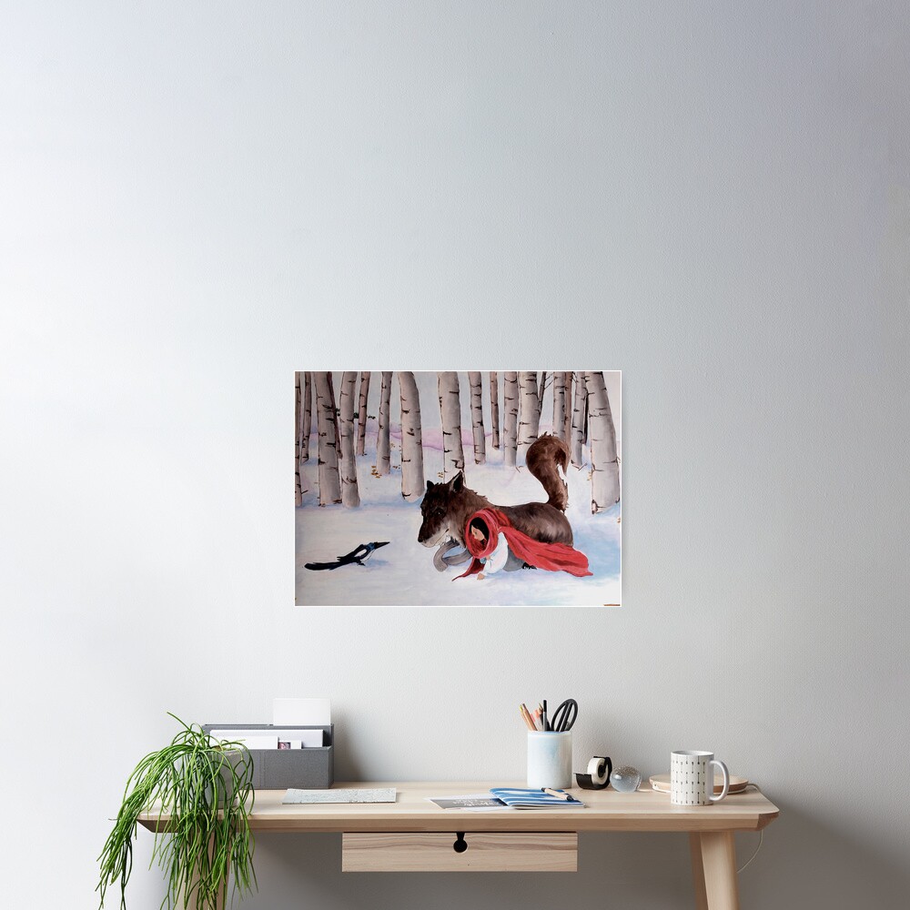 little Red Riding Hood, wolf and magpie Poster