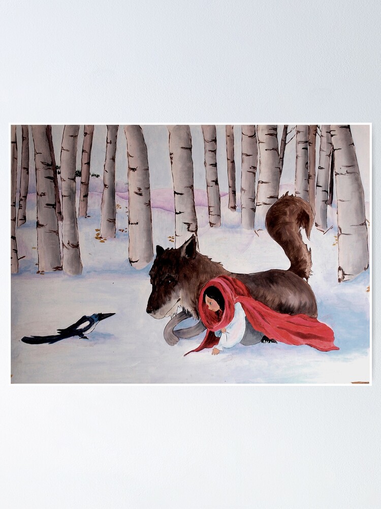 Alternate view of little Red Riding Hood, wolf and magpie Poster