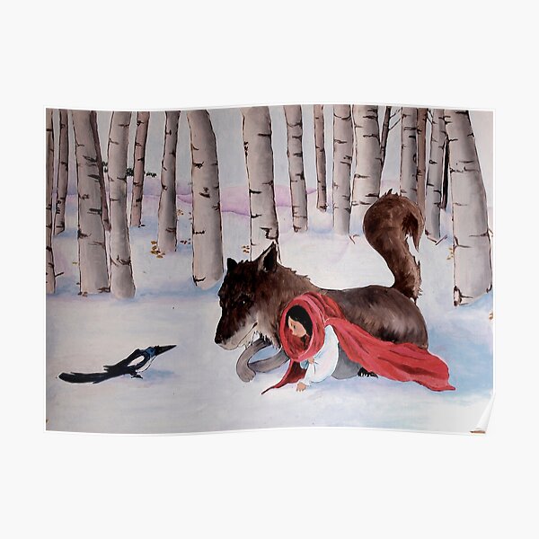 little Red Riding Hood, wolf and magpie Poster