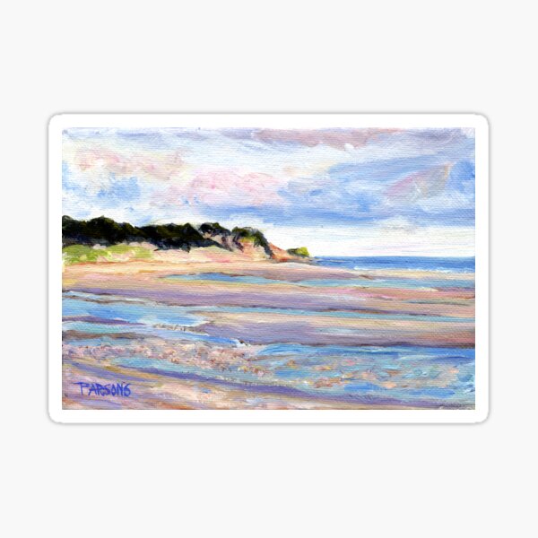 Tidal Flats, Cape Cod, National Seashore, Wellfleet, Beach, Dunes, Ocean, Pamela Parsons, oil painting, Massachusetts coast Sticker
