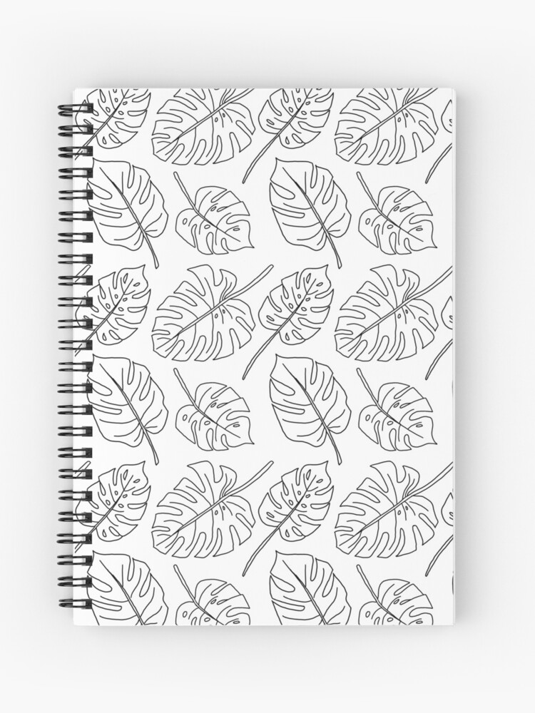 Monstera Leaf Line Drawing Pattern Spiral Notebook By Hellocando Redbubble