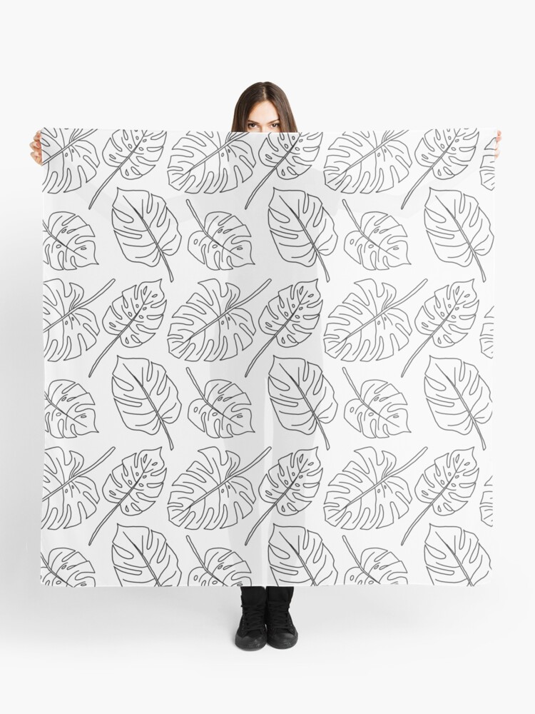 Monstera Leaf Line Drawing Pattern Scarf By Hellocando Redbubble