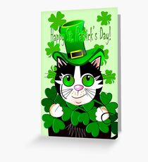 Happy St. Patrick's Day card with green eyed cat Greeting Card