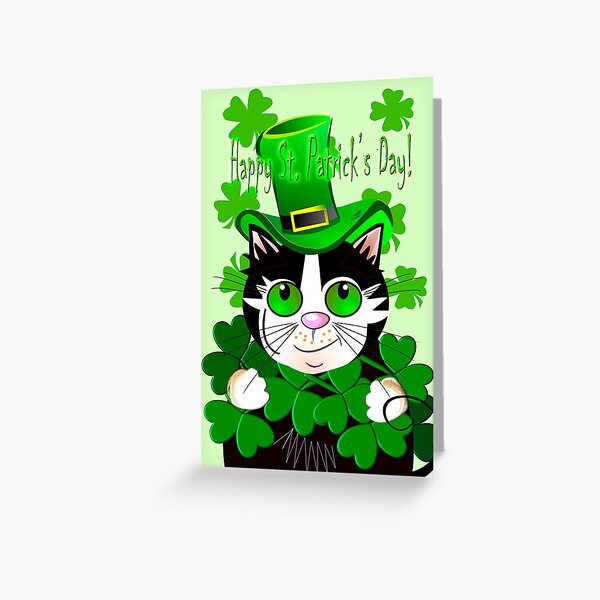 Happy St. Patrick's Day card with green eyed cat Greeting Card