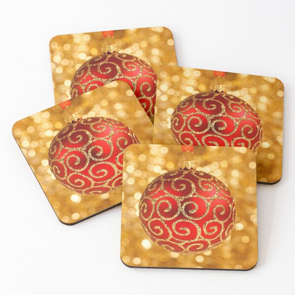 Item preview, Red Patterned Christmas Bauble on Bokeh Background designed and sold by taiche.