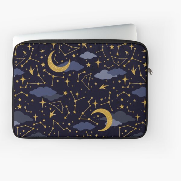 Celestial Stars and Moons in Gold and Dark Blue Laptop Sleeve
