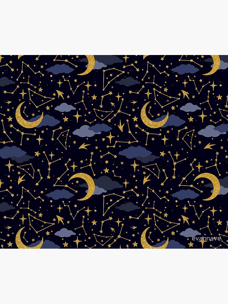 Celestial Stars and Moons in Gold and Dark Blue by evannave