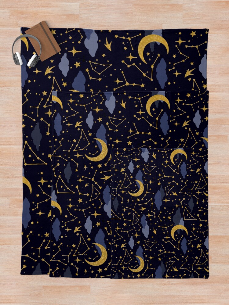 Alternate view of Celestial Stars and Moons in Gold and Dark Blue Throw Blanket