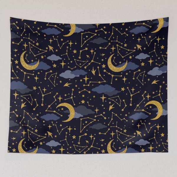 Item preview, Celestial Stars and Moons in Gold and Dark Blue designed and sold by evannave.