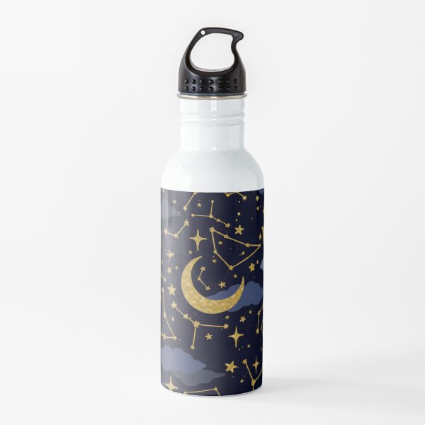 Celestial Stars and Moons in Gold and Dark Blue Water Bottle