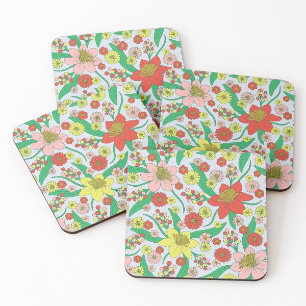 Item preview, Pink, Red, Yellow & Green Retro 1970s Floral Pattern designed and sold by somecallmebeth.