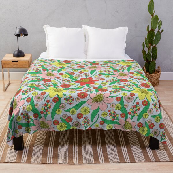 Item preview, Pink, Red, Yellow & Green Retro 1970s Floral Pattern designed and sold by somecallmebeth.