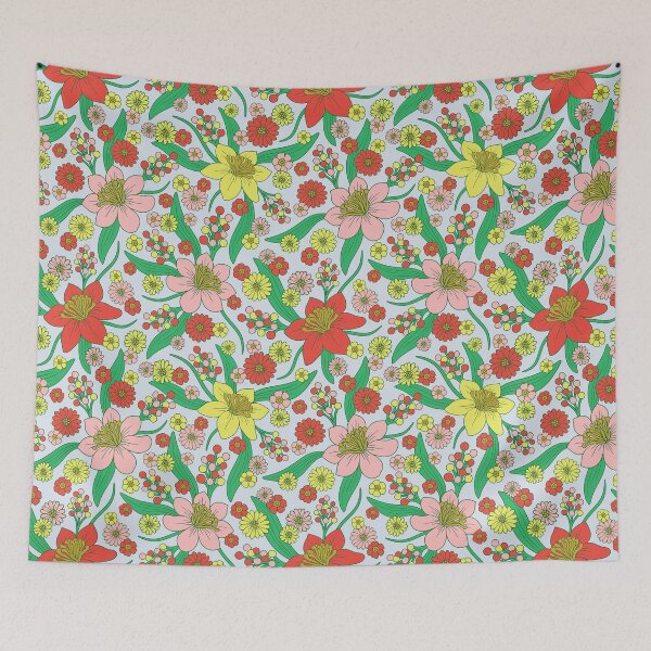 Item preview, Pink, Red, Yellow & Green Retro 1970s Floral Pattern designed and sold by somecallmebeth.