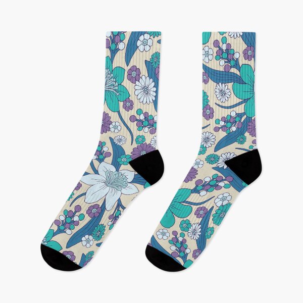 Item preview, Purple, Teal & Blue 1970s Inspired Retro Floral Pattern designed and sold by somecallmebeth.
