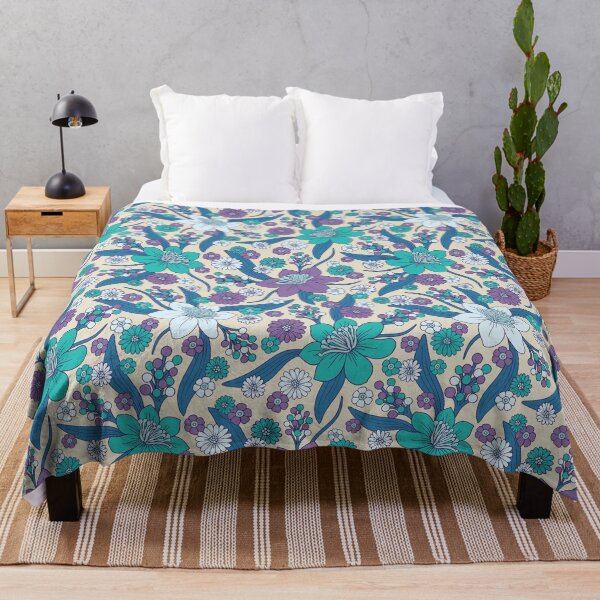 Item preview, Purple, Teal & Blue 1970s Inspired Retro Floral Pattern designed and sold by somecallmebeth.