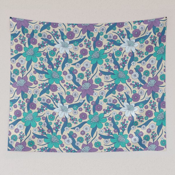 Item preview, Purple, Teal & Blue 1970s Inspired Retro Floral Pattern designed and sold by somecallmebeth.