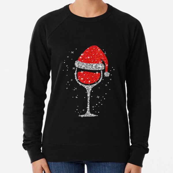Christmas red wine glass print cozy sweatshirt clearance