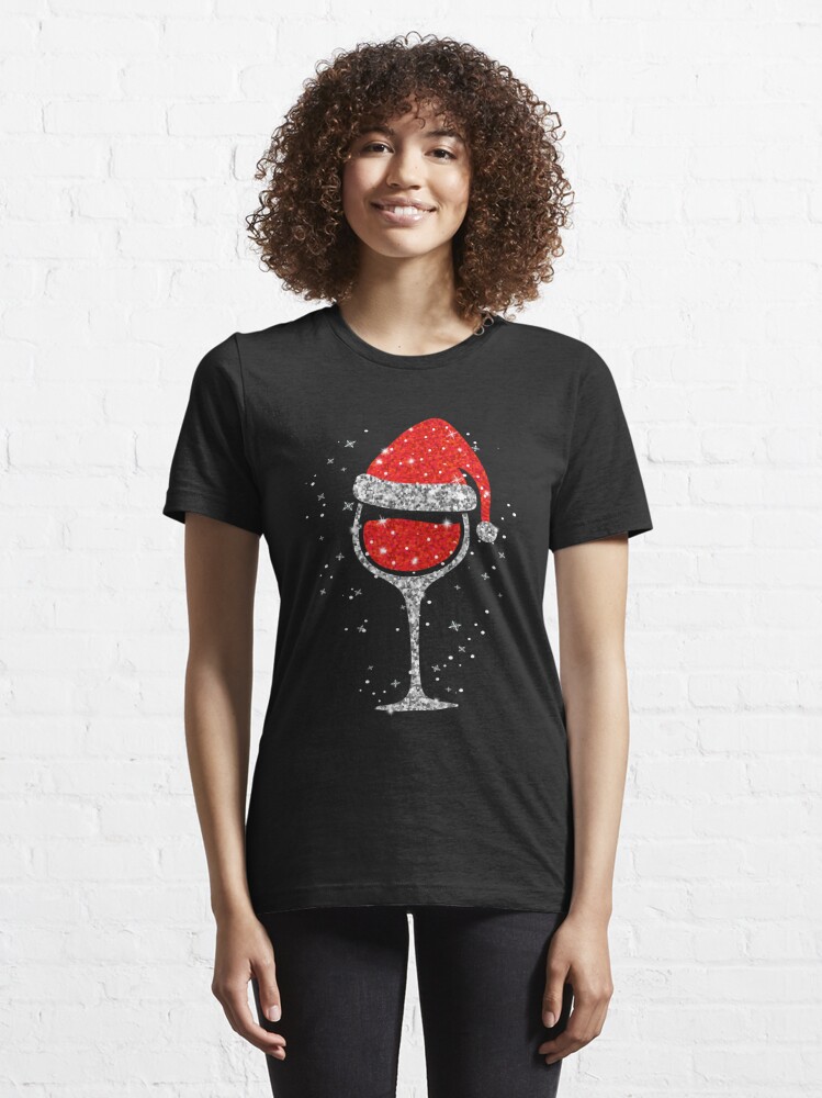 Disover Christmas Wine Glass Snowflakes Santa Hat Red Wine | Essential T-Shirt 