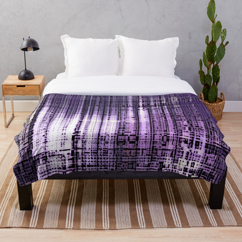 Grunge Retro Print Metallic Purple Throw Blanket