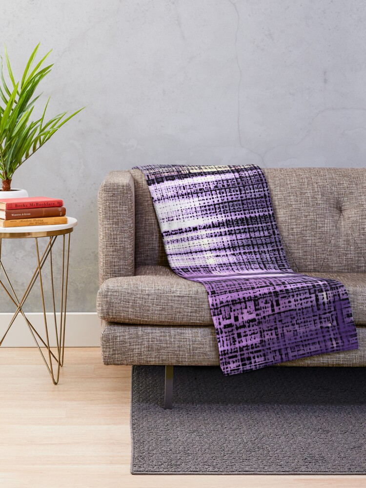 Alternate view of Grunge Retro Print Metallic Purple Throw Blanket
