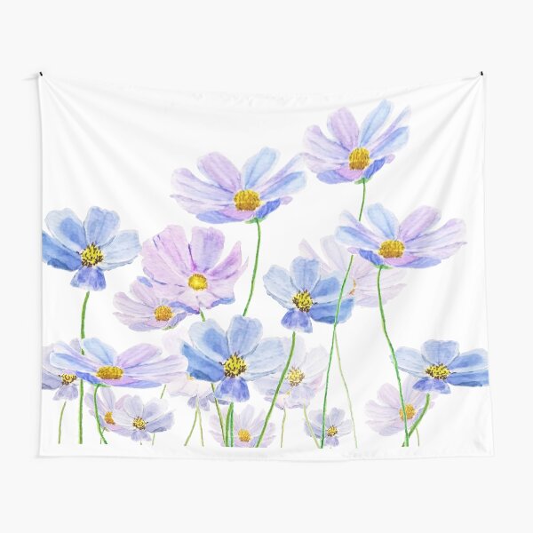 purple and blue cosmos flower watercolor Tapestry