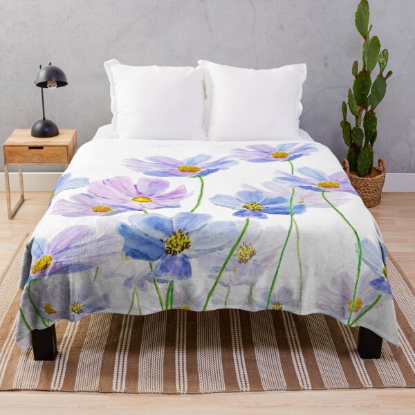 Item preview, hand painted purple and blue cosmos flower watercolor designed and sold by ColorandColor.