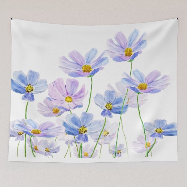 Item preview, hand painted purple and blue cosmos flower watercolor designed and sold by SelenePaintings .