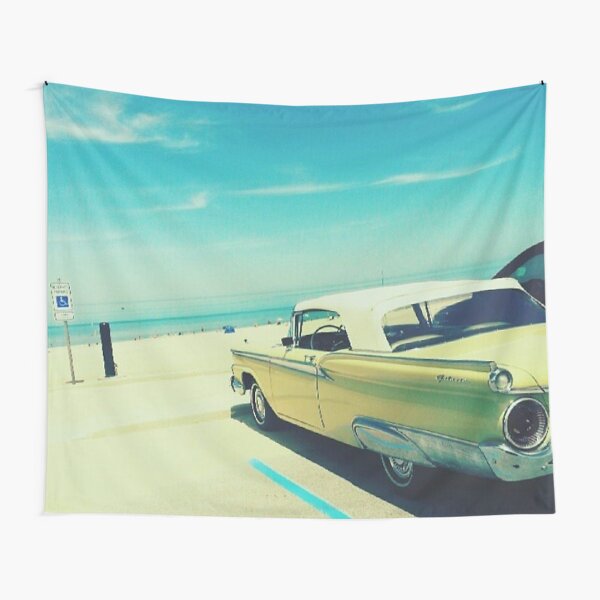 Old Fashioned Car on the Beach Tapestry