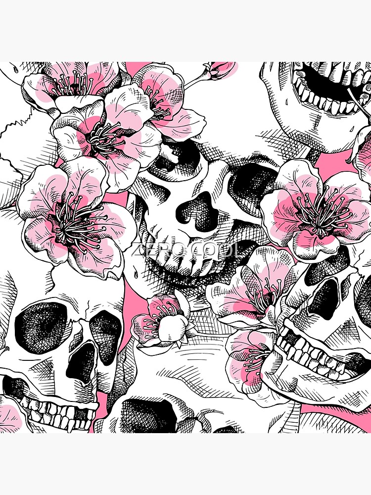 Skulls and pink flowers pattern Art Board Print for Sale by ZERO