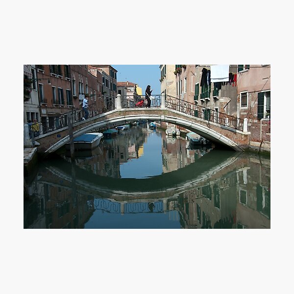 Crossing the Bridge, Venice, Italy Photographic Print