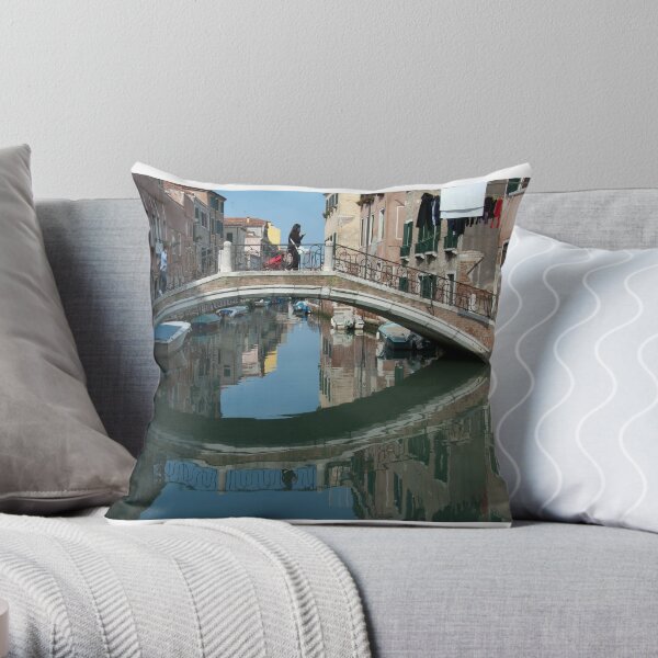 Crossing the Bridge, Venice, Italy Throw Pillow