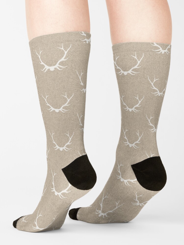 Alternate view of Antlers - White on Tan Linen Socks