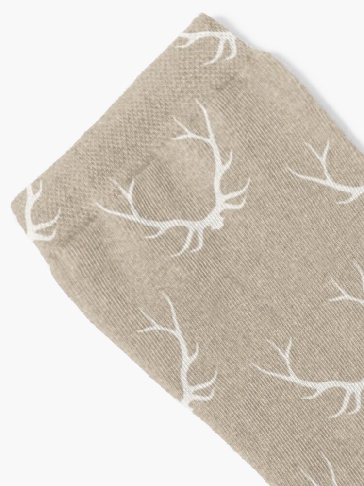 Alternate view of Antlers - White on Tan Linen Socks