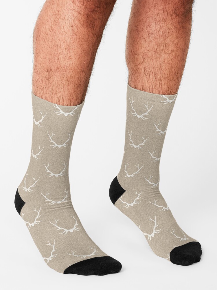 Alternate view of Antlers - White on Tan Linen Socks