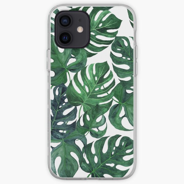 Tropical monstera leaves - Dark emerald green iPhone Soft Case