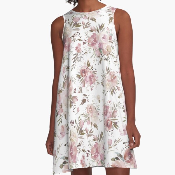 Dusty Pink Floral A-Line Dress