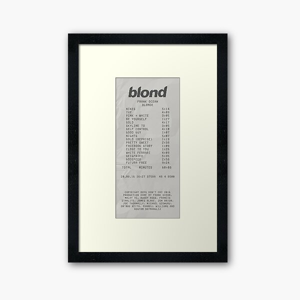 Blond Frank Ocean Receipt Print Framed Art Print