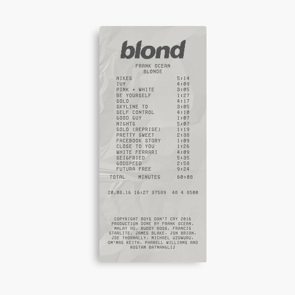 Blond Frank Ocean Receipt Print Canvas Print