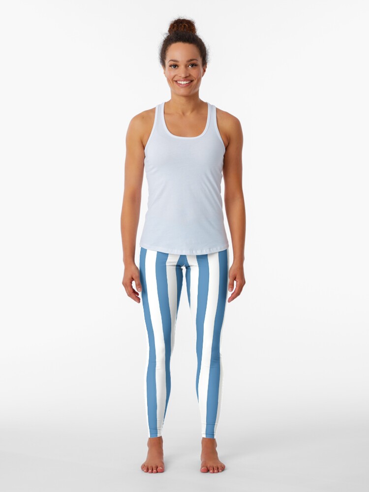 Steel Blue and White Vertical Stripes Leggings for Sale by