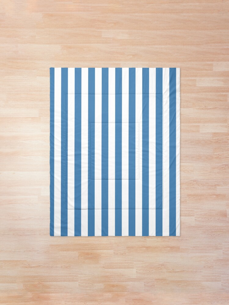 Steel Blue And White Vertical Stripes Comforter By Colorpatterns