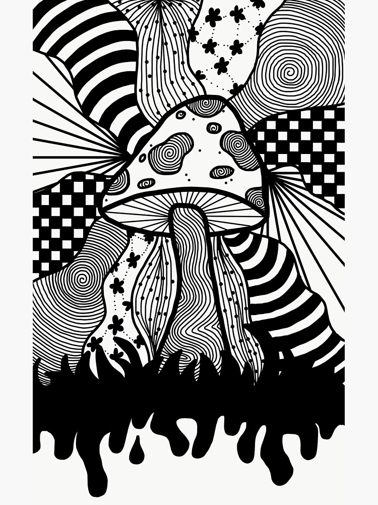 "Trippy Hippy Mushroom Zentangle" Sticker by gonedaze Redbubble