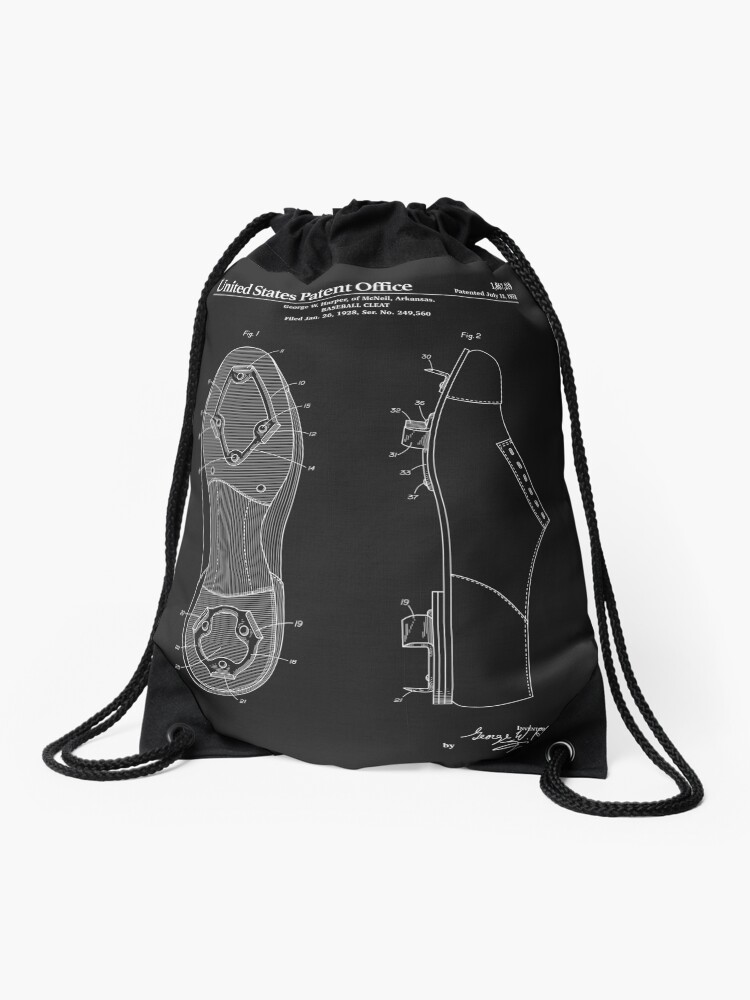 Baseball Cleat Patent Black Drawstring Bag