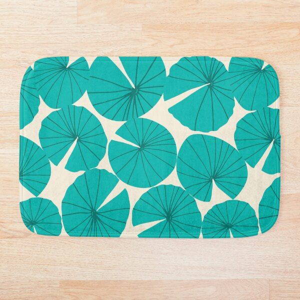 Lilypads Pond Waterlily Leaves in Teal Bath Mat