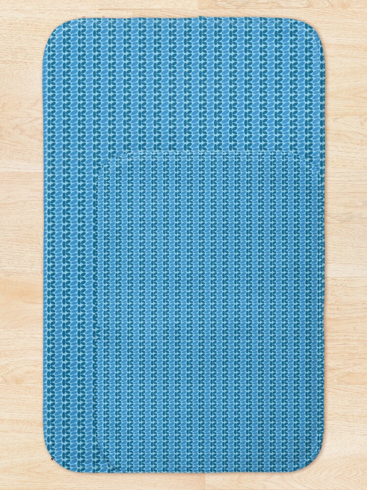 Alternate view of Faux crochet pattern in dark and light blue tones Bath Mat