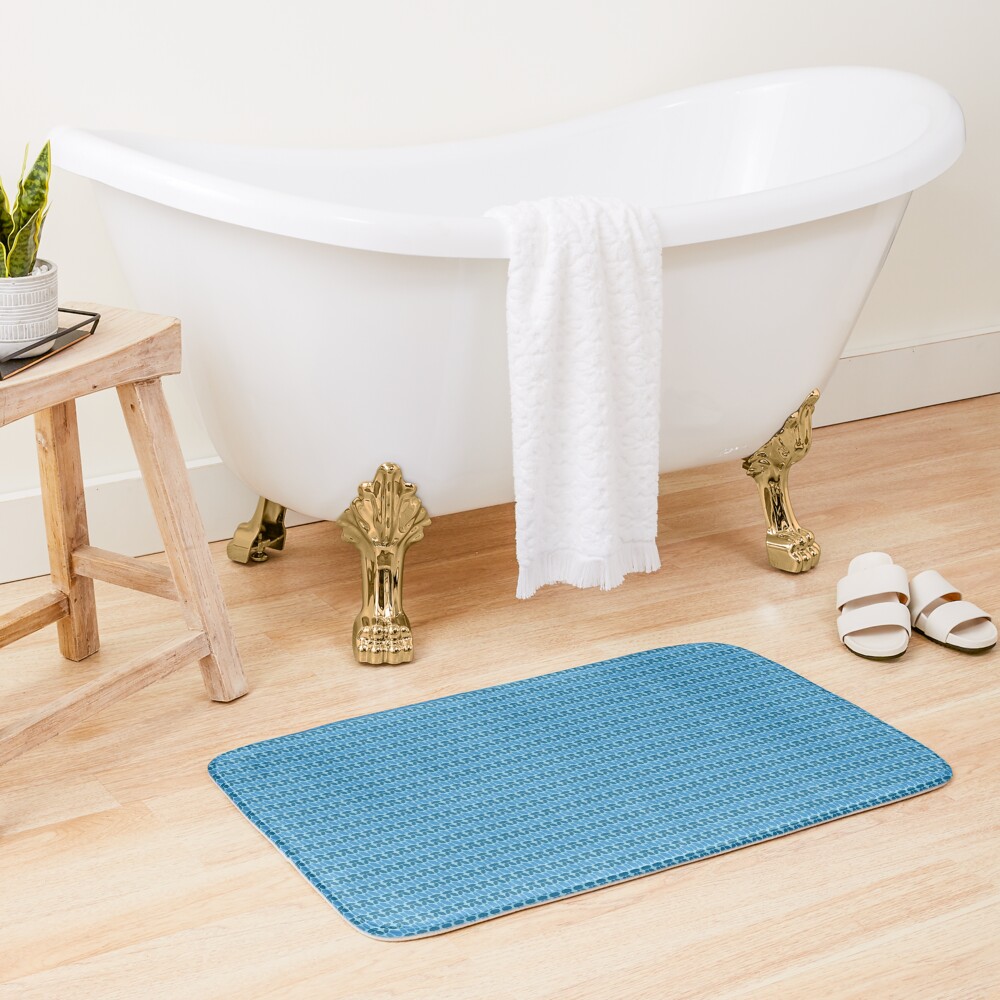 Faux crochet pattern in dark and light blue tones Bath Mat